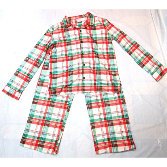 Cat & Jack Girl's Sleepwear Size Large 10/12 Cream Plaid Christmas Pajama Set - Picture 1 of 7